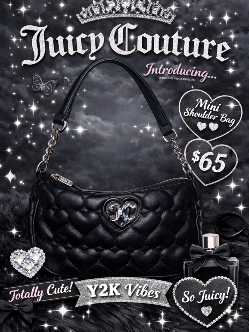 Juicy Couture Black Quilted Heart Mini Shoulder Bag